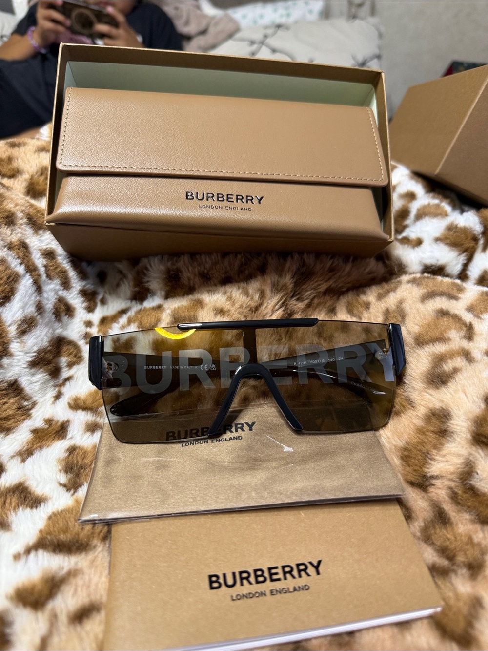 Burberry Men’s Black Frame Brown Lens Shield Sunglasses